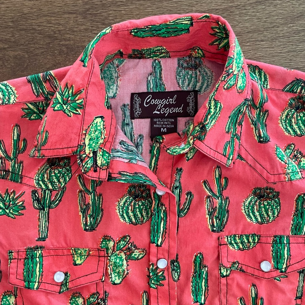 Cowgirl Legend Kids Cactus Print Pearl Snap Western Shirt